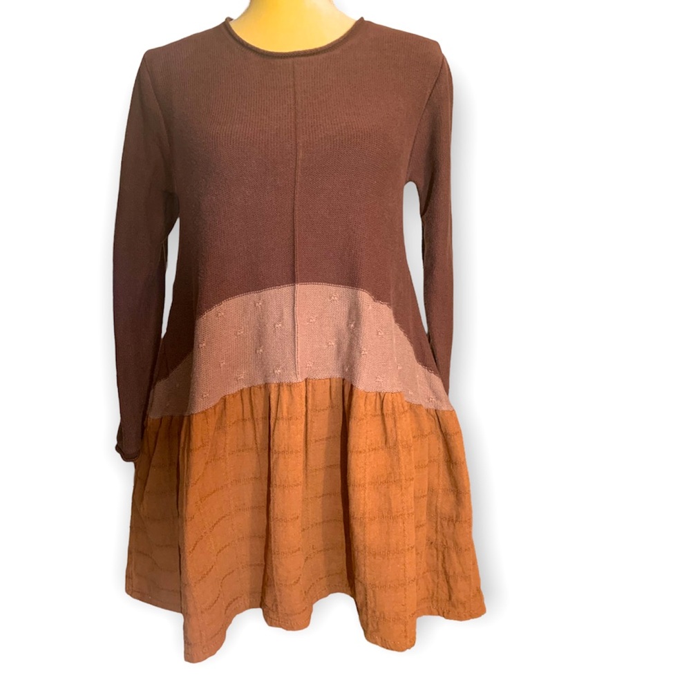 Aria handmade cotton  color block sweater dress with pockets SIZE M